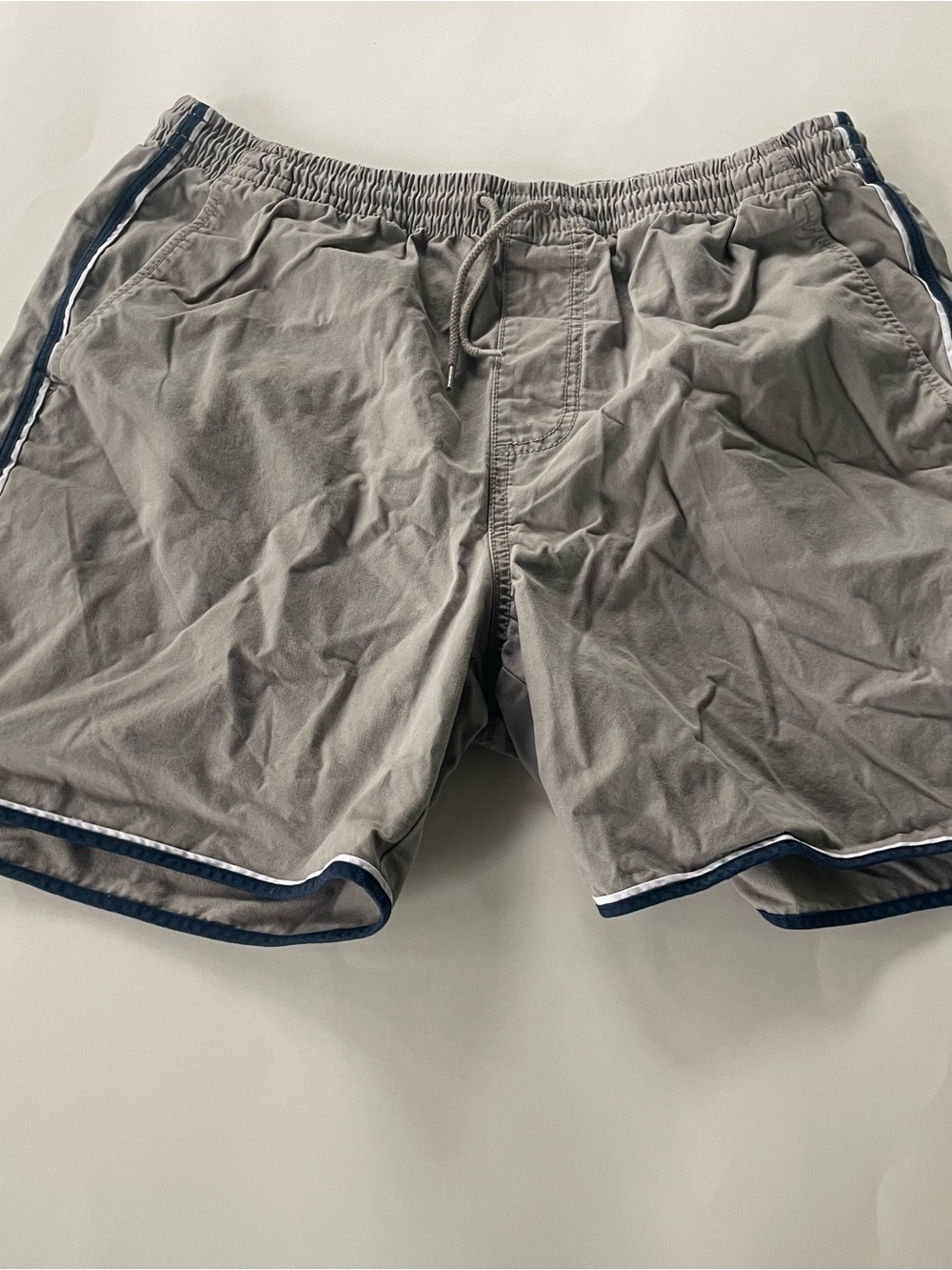 J. Crew Gray Drawstring Shorts with Navy Trim (Medium)